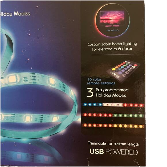 ColorStrip LED Lights 12’ USB Powered Peel and Stick w Holiday Modes AuraLED NEW - Picture 2 of 7